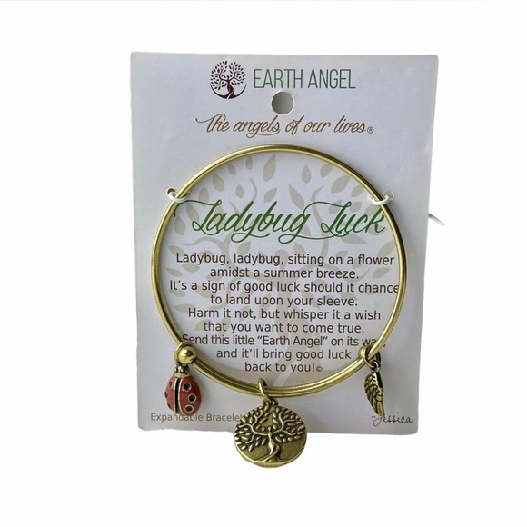 Earth Angel Ladybug Luck Gold Tone Expandable Bracelet - Picture 2 of 8